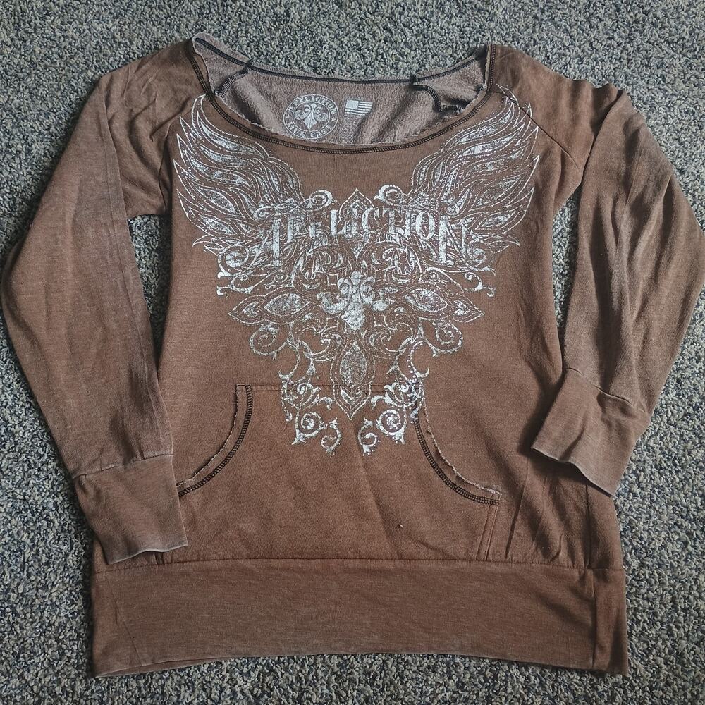 Affliction Vintage Y2K 2000s Mcbling Grunge Biker Scoop Neck Sweatshirt Large
